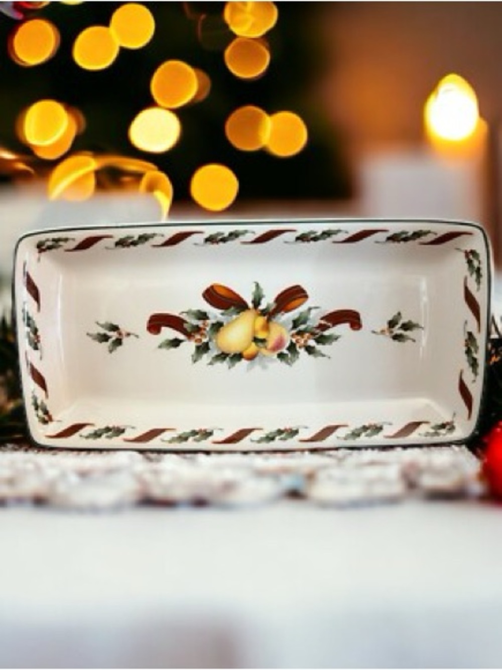 Royal Doulton Bone China Holiday Fruit & Holly Rectangular Serving Platter